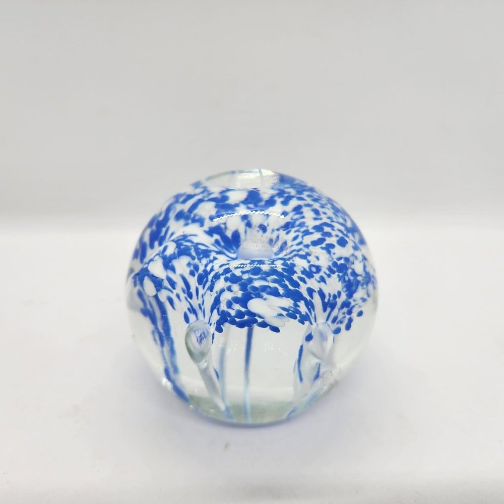 Blue and White Flower Vintage Handblown Glass Sphere